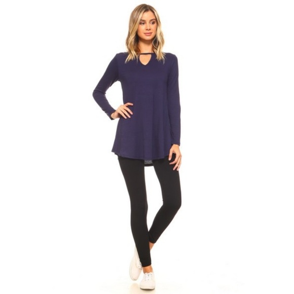 Women's Pullover Jersey Keyhole Tunic Swing Navy - Picture 4 of 4